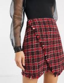 Stradivarius tweed mini skirt in red check   ASOS at Asos